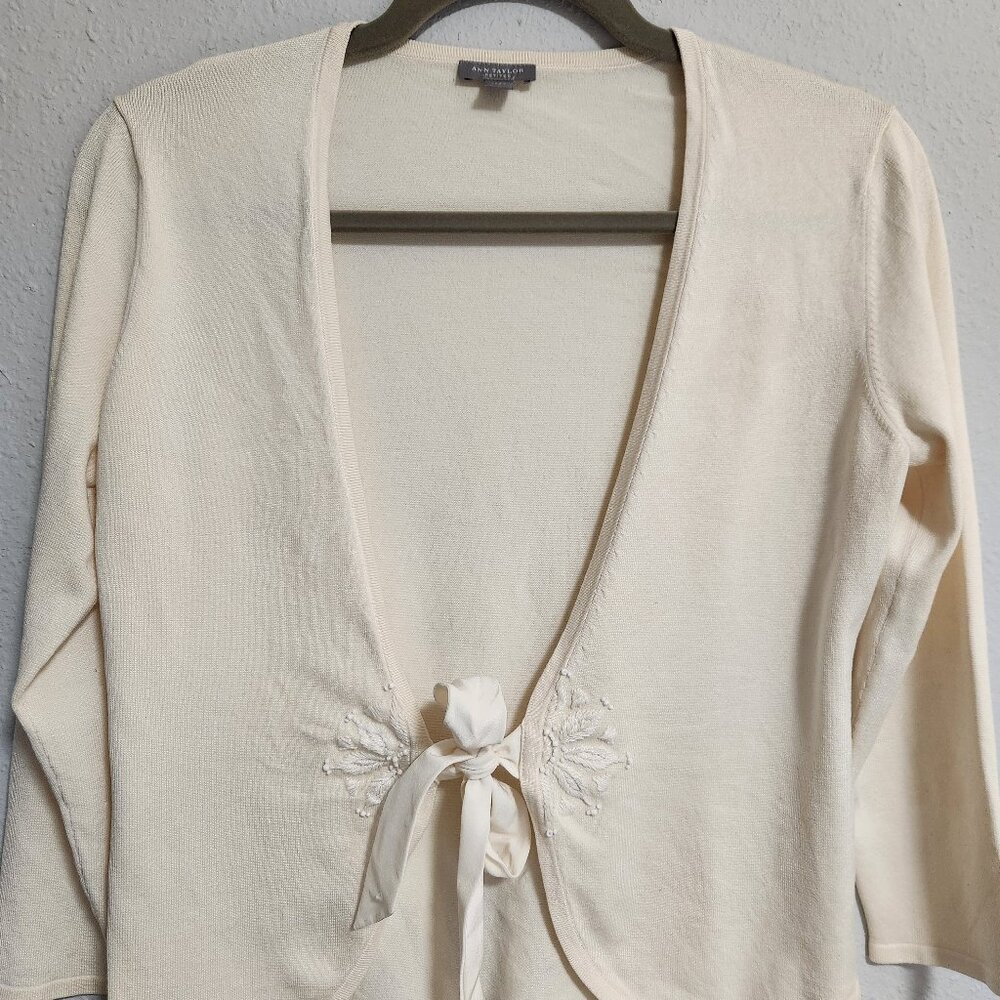 Ann Taylor Butter Yellow Coquette Bow Silk Cardigan Sweater Small Petite